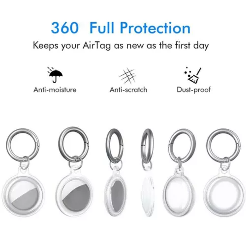 2 PCS Clear Case Cover Keyring Location Tracker Sleeve Shell for Apple AirTag