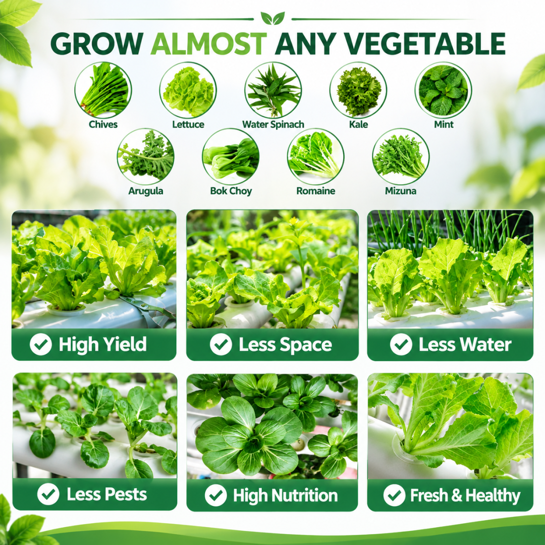 36/72 Plant Sites Aeroponics Hydroponic Grow Kit NFT System for Vegetables & Herbs