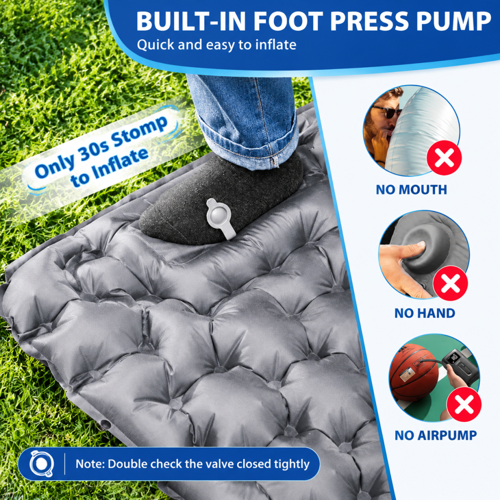 Camping Sleeping Pad with Built-in Foot Pump Lightweight Foldable Travel Air Mat