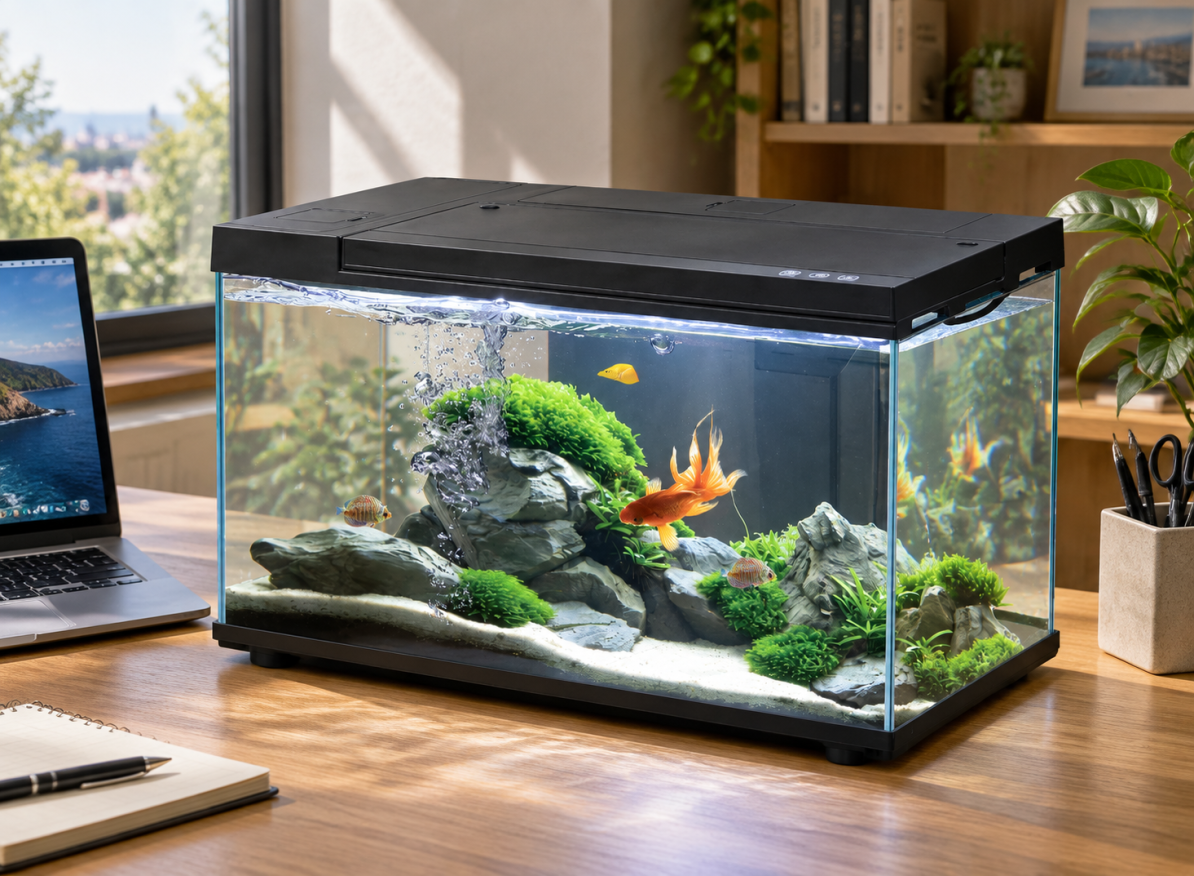 Aquarium Fish Tank LED Light Filter Pump Complete Set Ultra-Clear Glass 20L