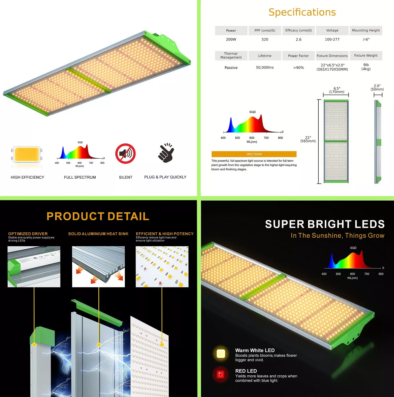 GROZY GR 1000 1200 2000 4000 LED Grow Light Kits Full Spectrum Growing Flowering