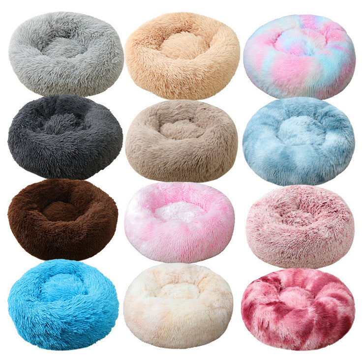 Dog Cat Pet Calming Bed Warm Soft Plush Round Nest Comfy Sleeping Kennel Cushion