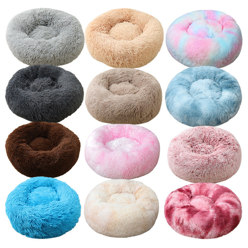 Dog Cat Pet Calming Bed Warm Soft Plush Round Nest Comfy Sleeping Kennel Cushion