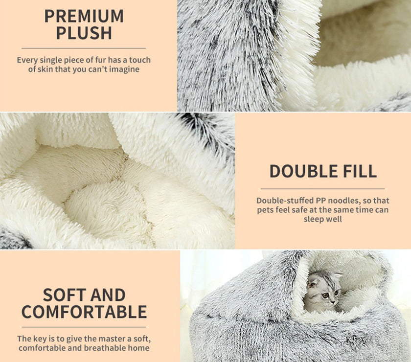 Pet Cat Calming Bed Cuddle Soft Warm Plush Cave Comfy Sleeping Nest Kitten House