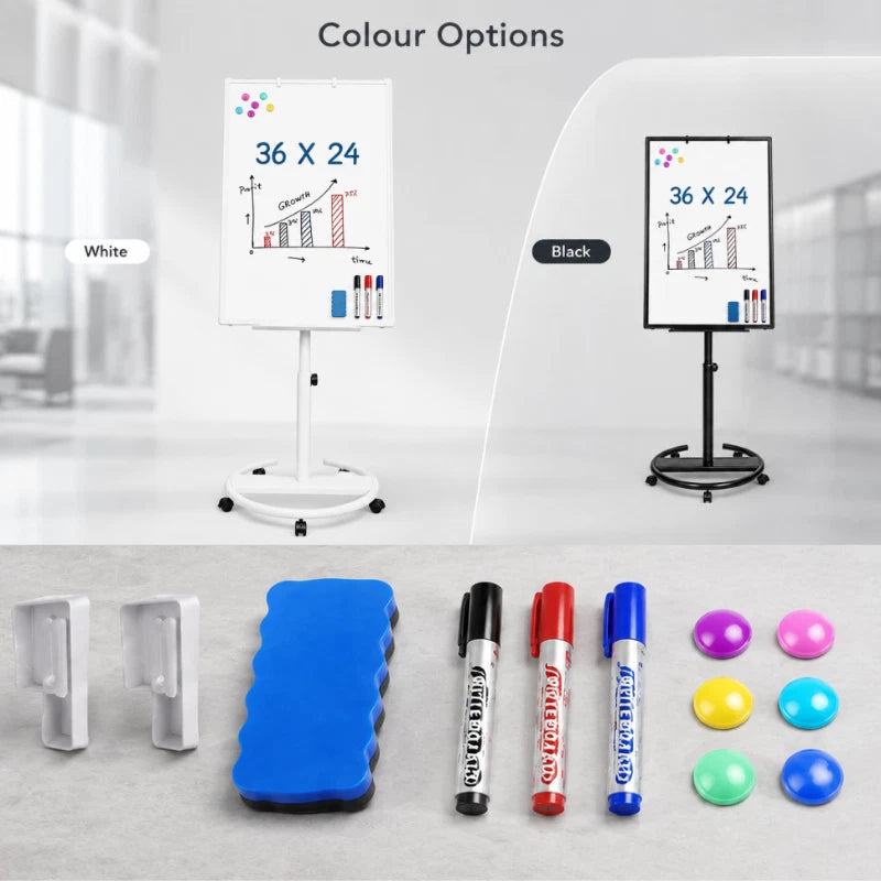 Magnetic Whiteboard Stand Rolling Round Base Adjustable Height Office Classroom