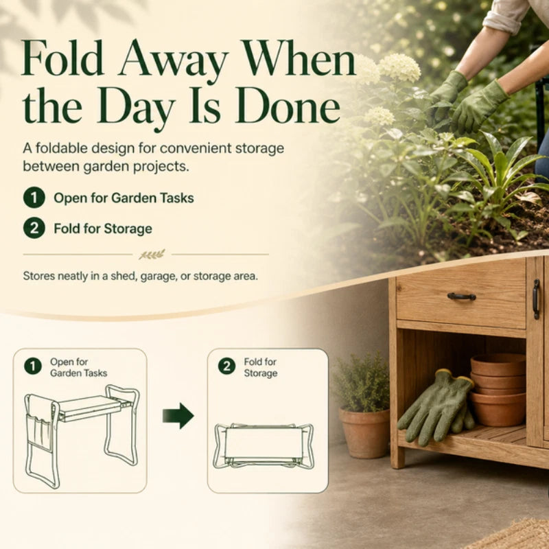 3in1 Heavy-Duty Garden Kneeler Seat Foldable Thicken Kneeling Pad 2 Tool Pouches