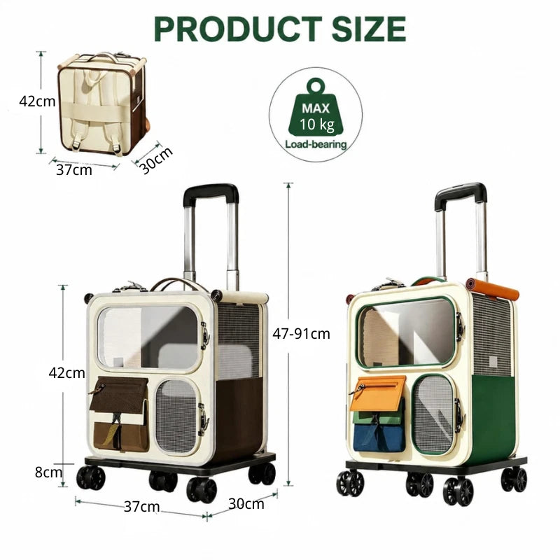 Wheeled Pet Carrier Backpack 2 in 1 Travel Stroller Cat Puppies Mesh Trolley Bag
