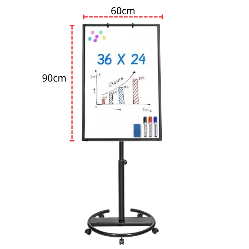 Magnetic Whiteboard Stand Rolling Round Base Adjustable Height Office Classroom