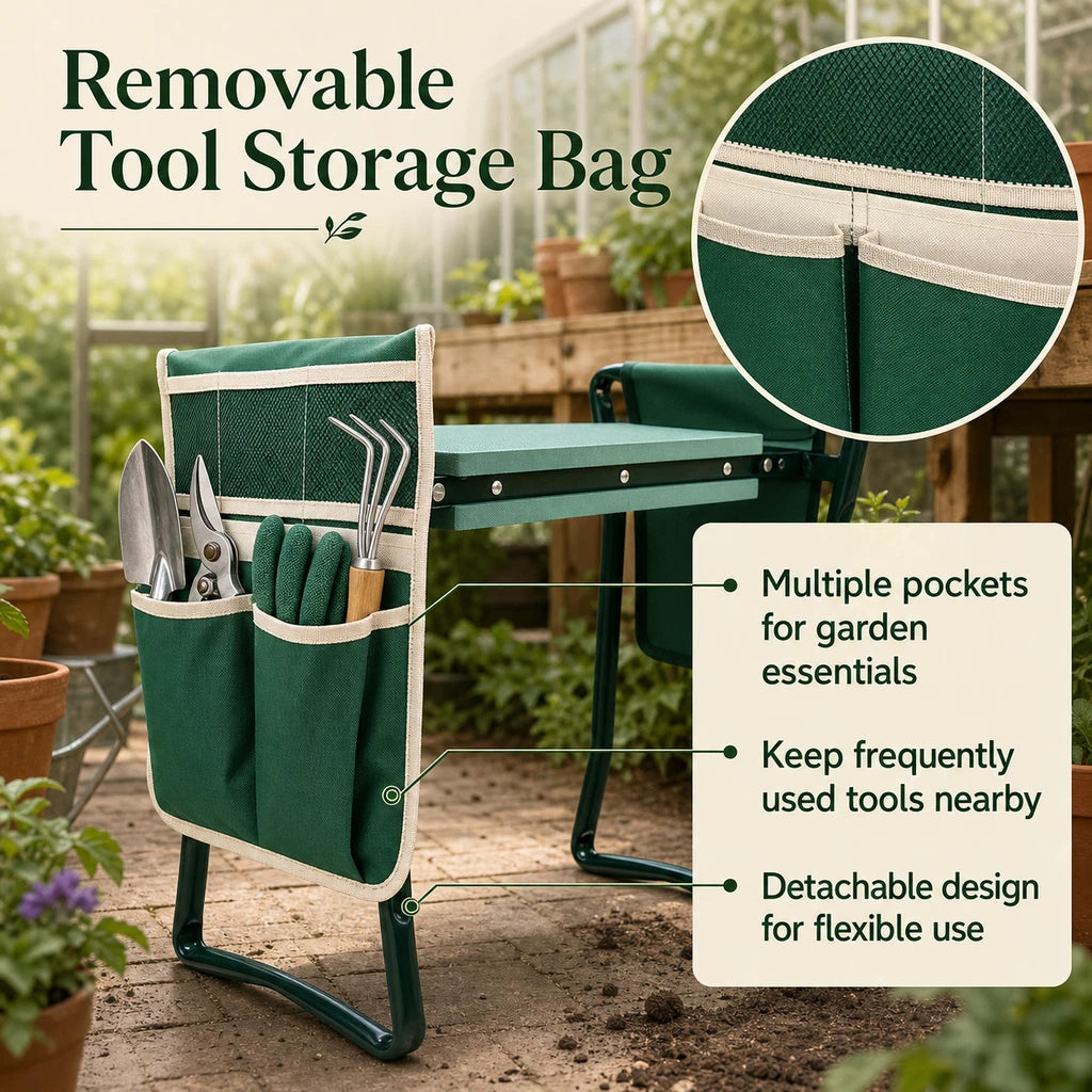 3in1 Heavy-Duty Garden Kneeler Seat Foldable Thicken Kneeling Pad 2 Tool Pouches
