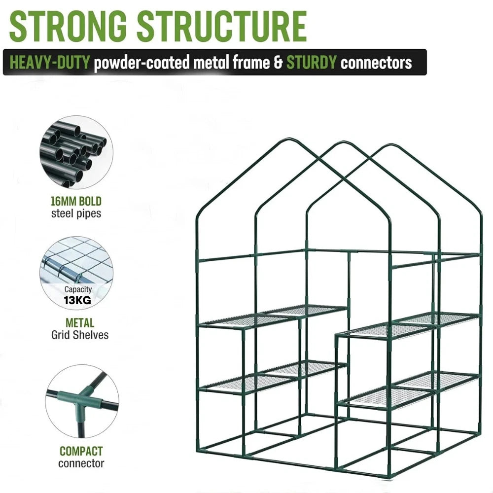 Greenhouse Garden Storage Shed Walk in Tunnel Green House 8 Shelves 2x1.5x1.5M