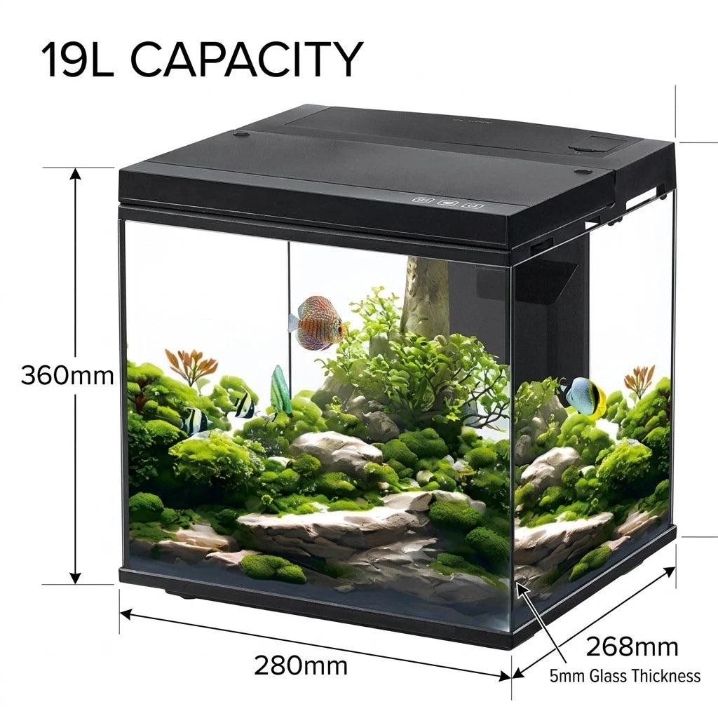 19 Ultra Clear Glass Smart Aquarium Fish Tank Filter Pump LED Light Complete Set