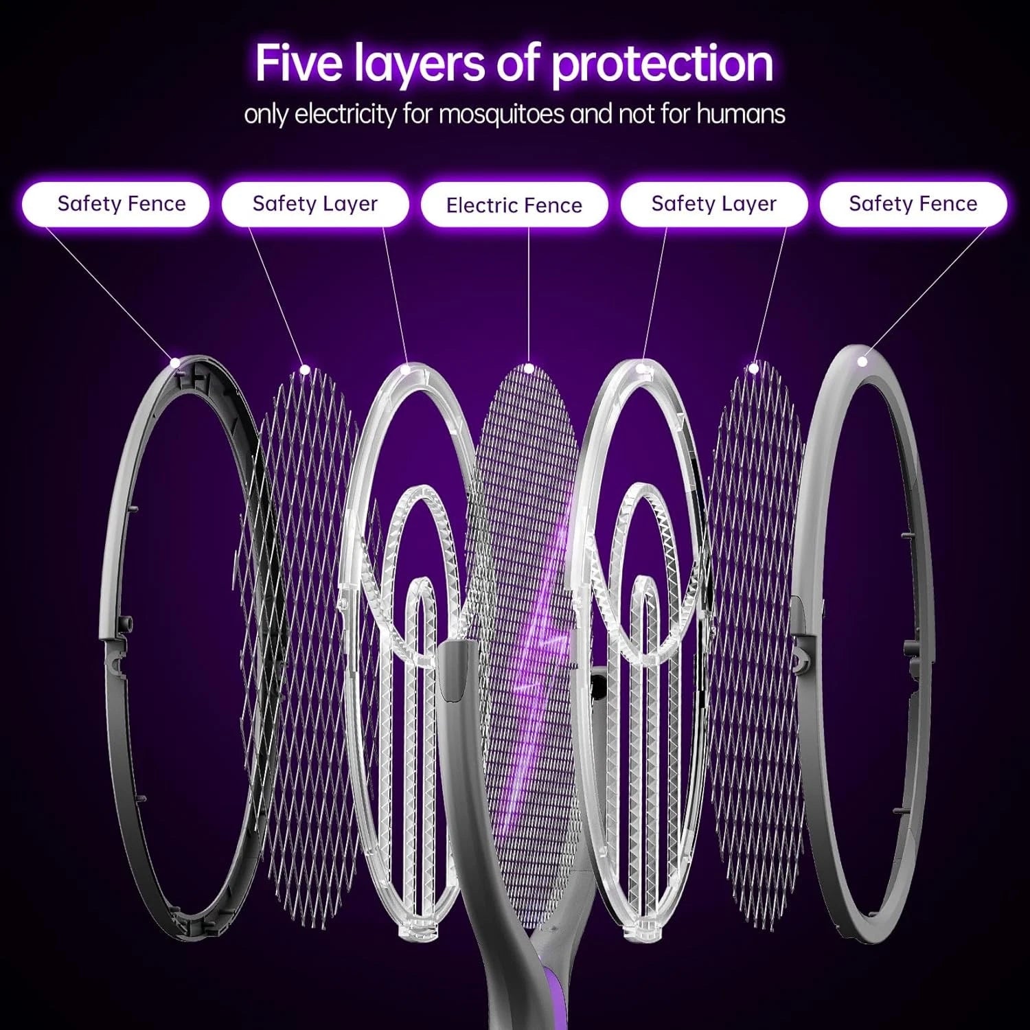 3 In 1 Electric USB Rechargable Racket Fly Swatter Mosquito Insect Killer Zapper