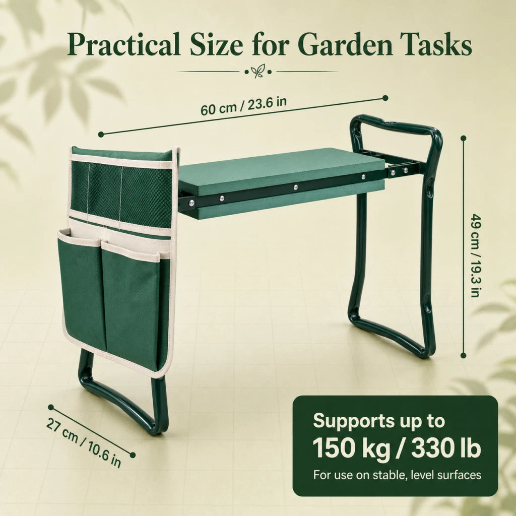 3in1 Heavy-Duty Garden Kneeler Seat Foldable Thicken Kneeling Pad 2 Tool Pouches