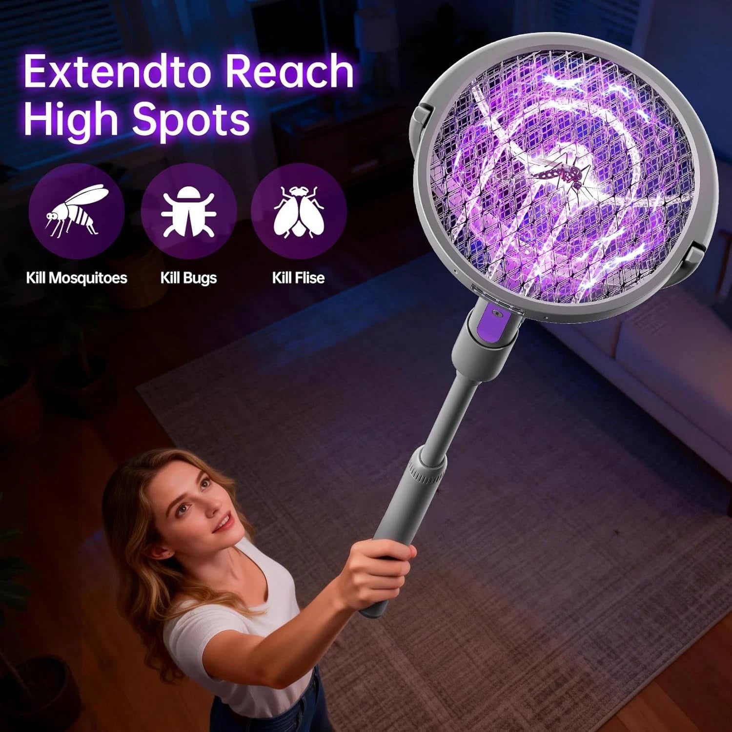 3 In 1 Electric USB Rechargable Racket Fly Swatter Mosquito Insect Killer Zapper