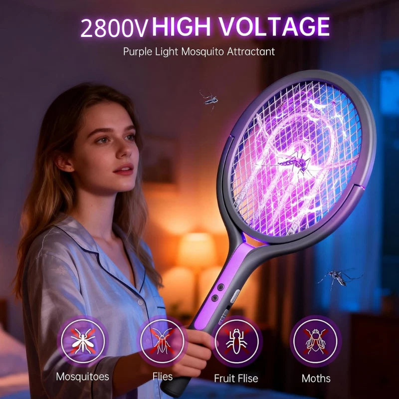 3 In 1 Electric USB Rechargable Racket Fly Swatter Mosquito Insect Killer Zapper