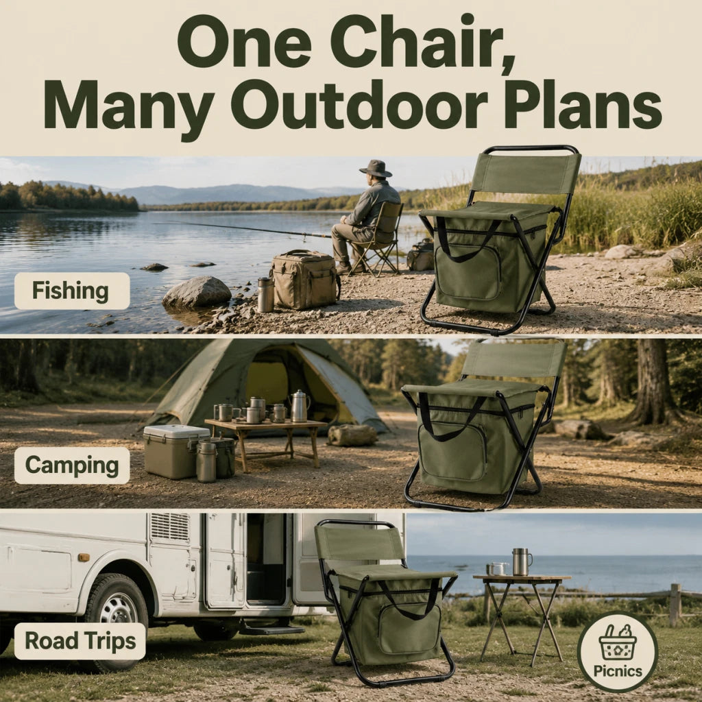 Folding Backpack Chair Camping Stool Cooler Bag Rucksack Fishing Beach Portable