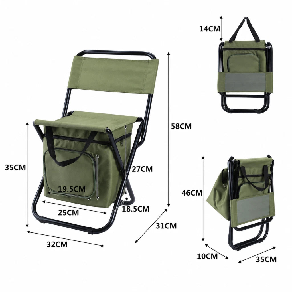 Folding Backpack Chair Camping Stool Cooler Bag Rucksack Fishing Beach Portable