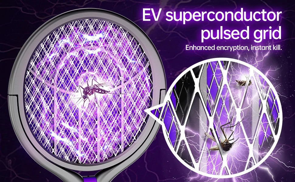 3 In 1 Electric USB Rechargable Racket Fly Swatter Mosquito Insect Killer Zapper