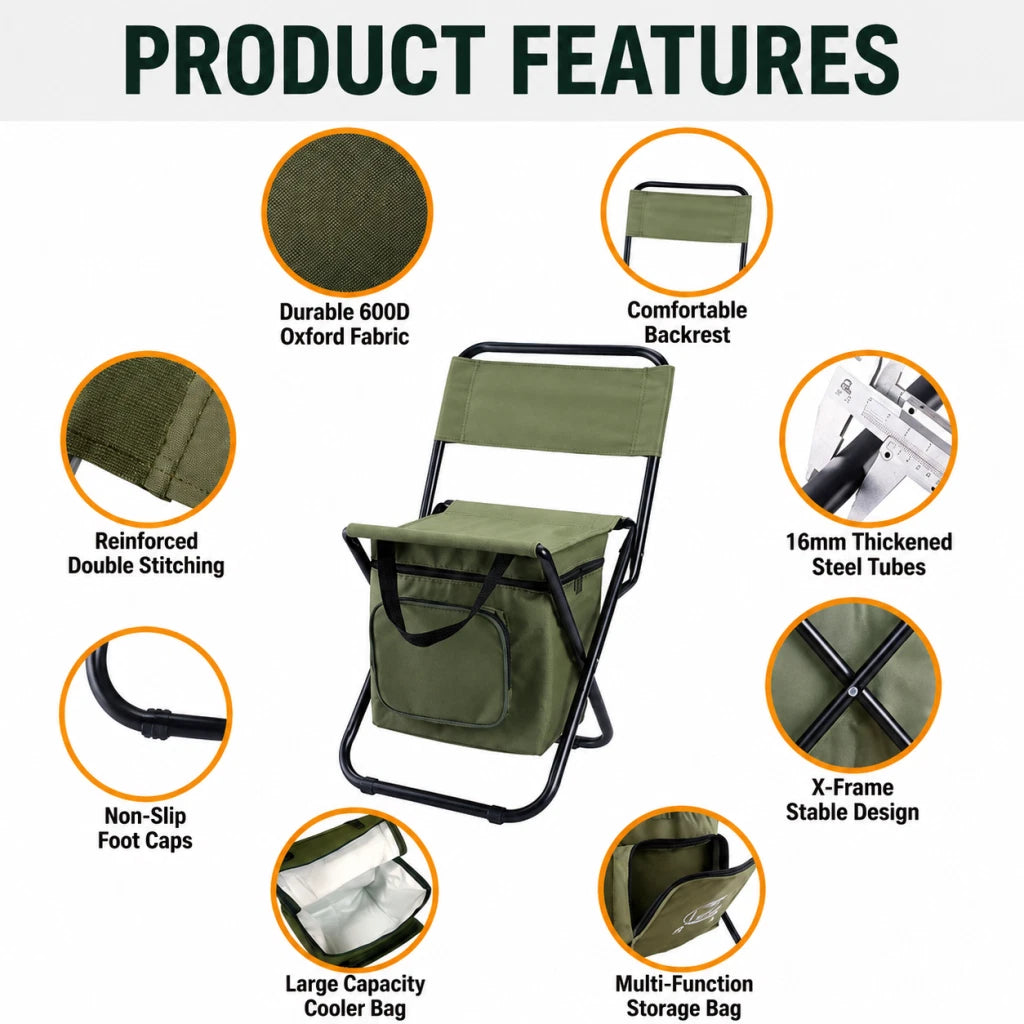 Folding Backpack Chair Camping Stool Cooler Bag Rucksack Fishing Beach Portable