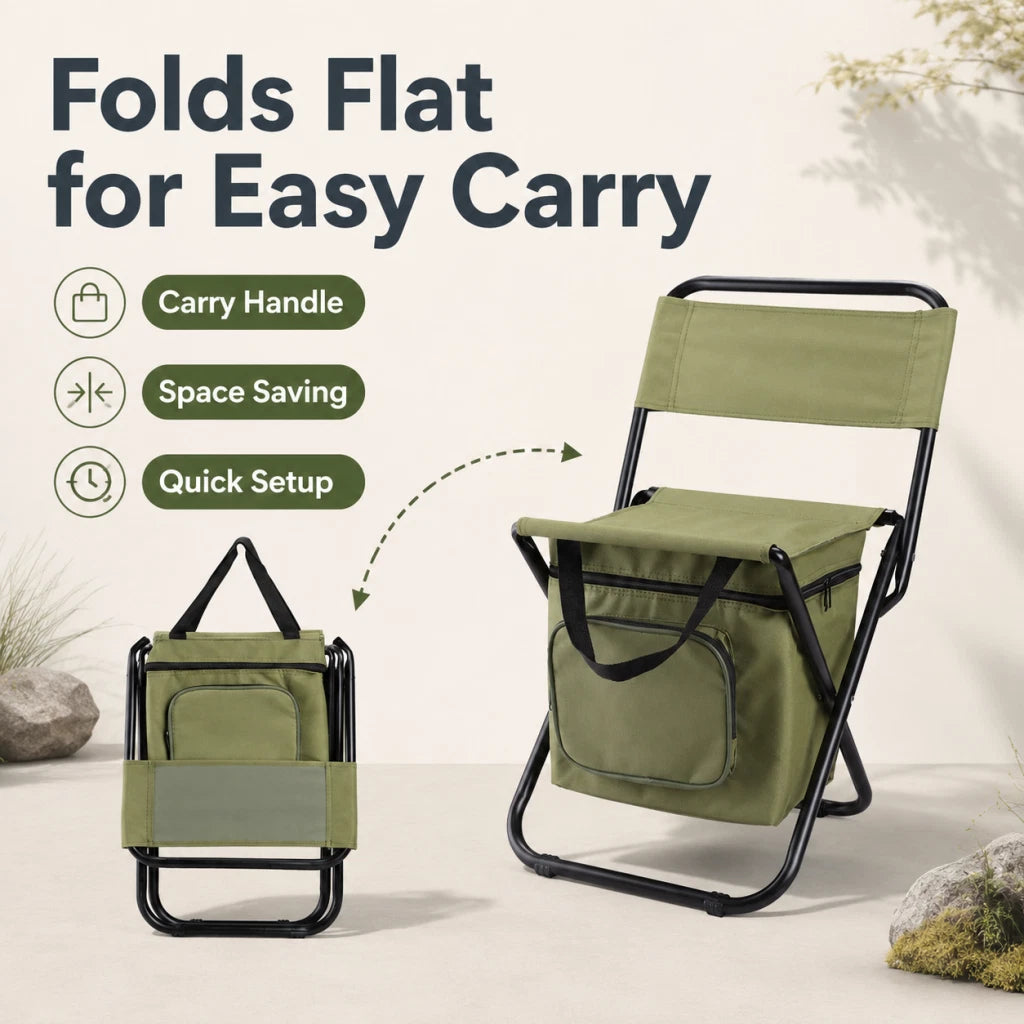 Folding Backpack Chair Camping Stool Cooler Bag Rucksack Fishing Beach Portable