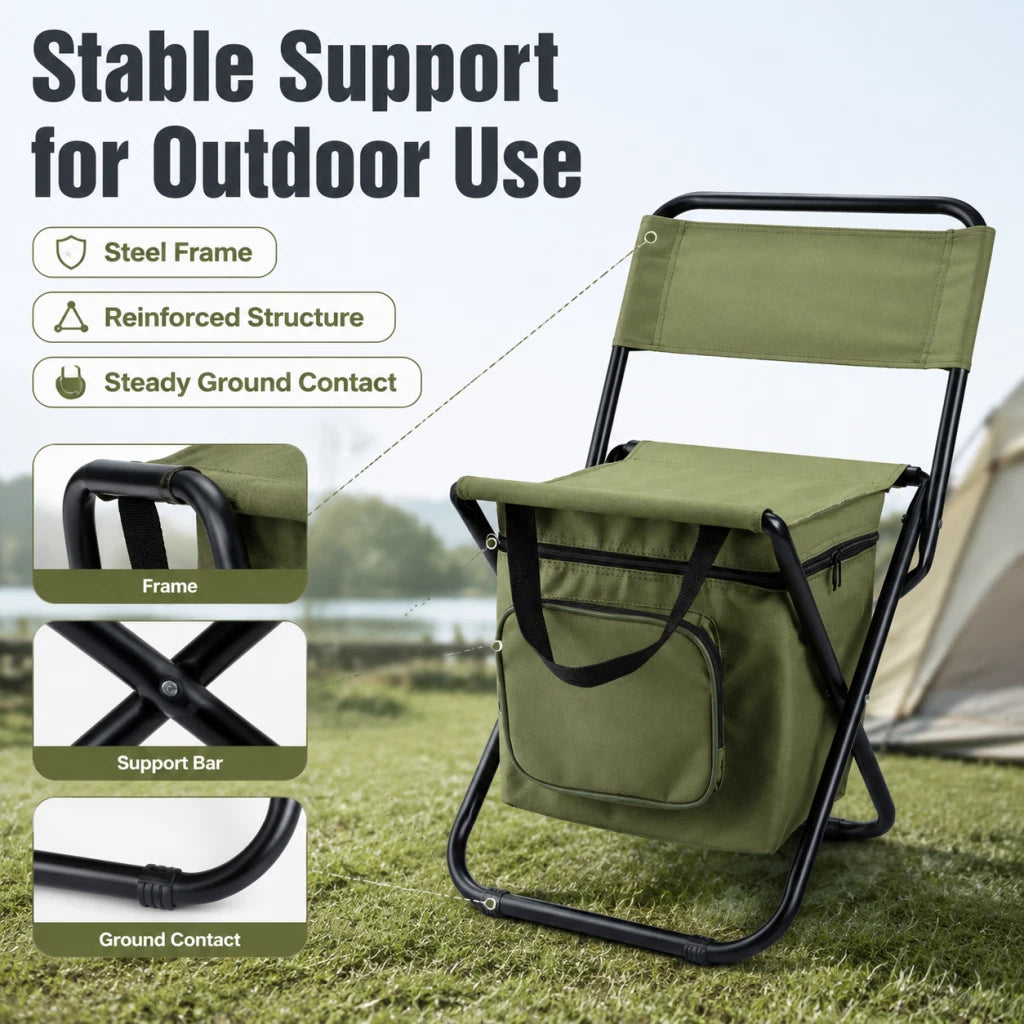 Folding Backpack Chair Camping Stool Cooler Bag Rucksack Fishing Beach Portable