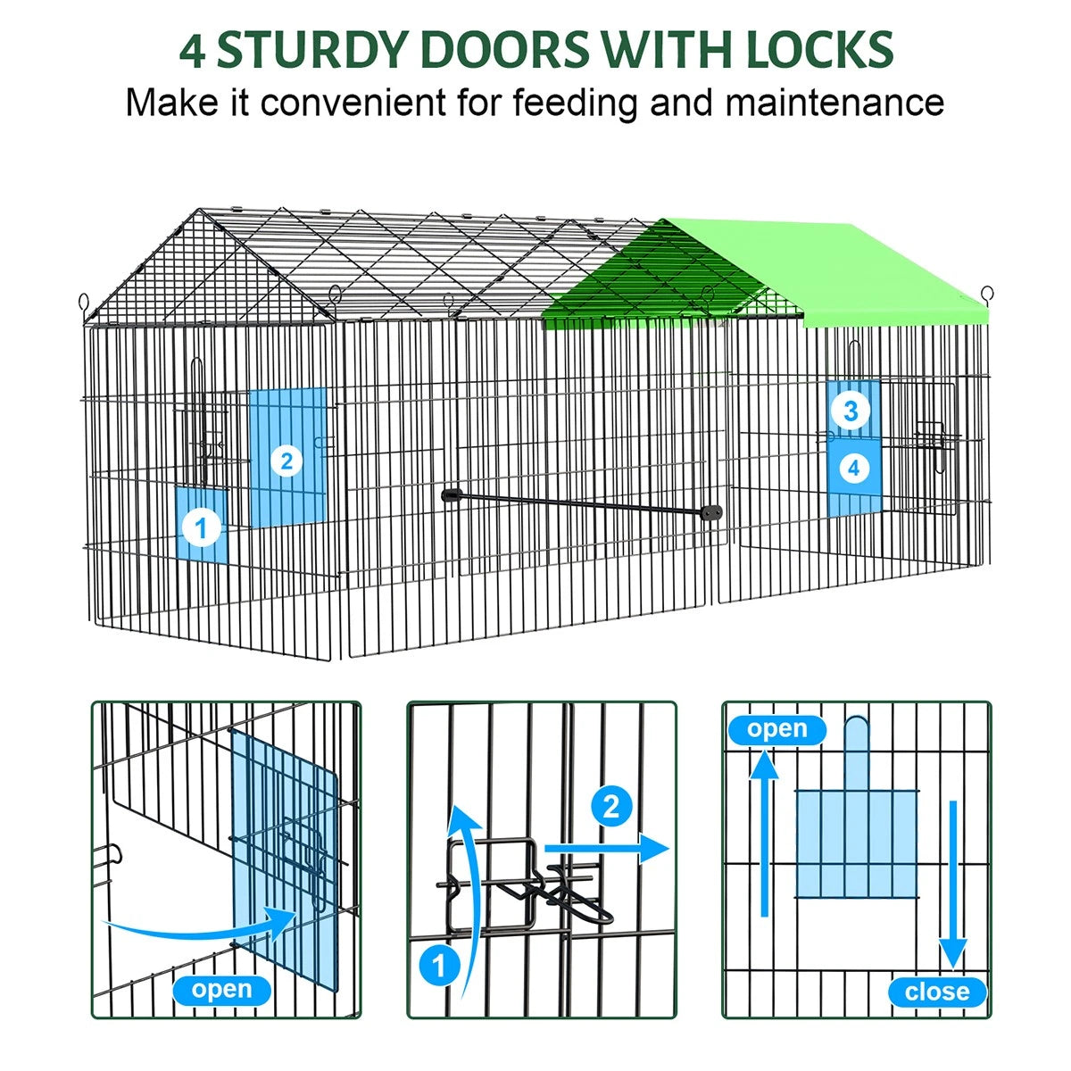 1.8M Large Metal Chicken Coop Walk-in Rabbit Hutch Run Cage Freerange Hen House