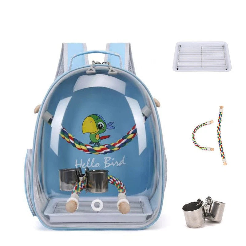 Portable Bird Carrier Cage Backpack Travel Parrot Bag Outdoor Clear Ventilated