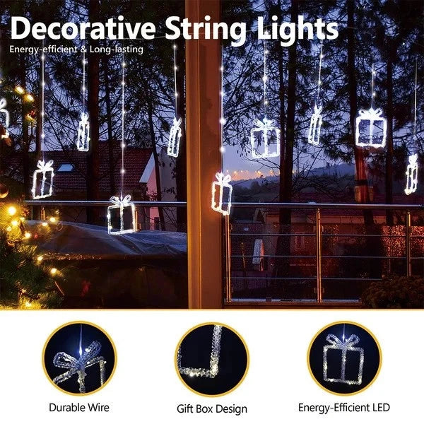 5M Christmas Lights Icicle String Light with Hanging Gift Box 160 LED Waterproof