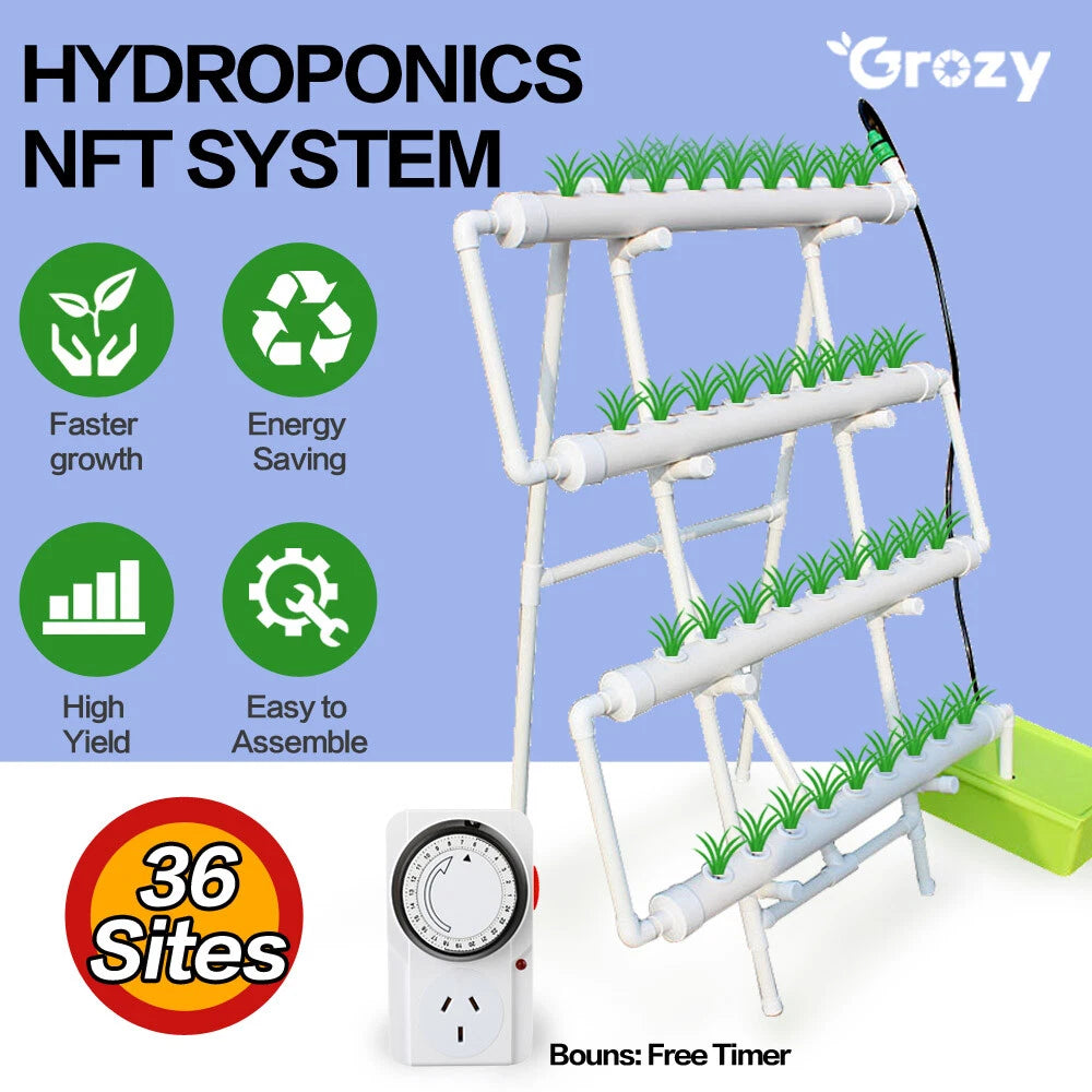 36/72 Plant Sites Aeroponics Hydroponic Grow Kit NFT System for Vegetables & Herbs