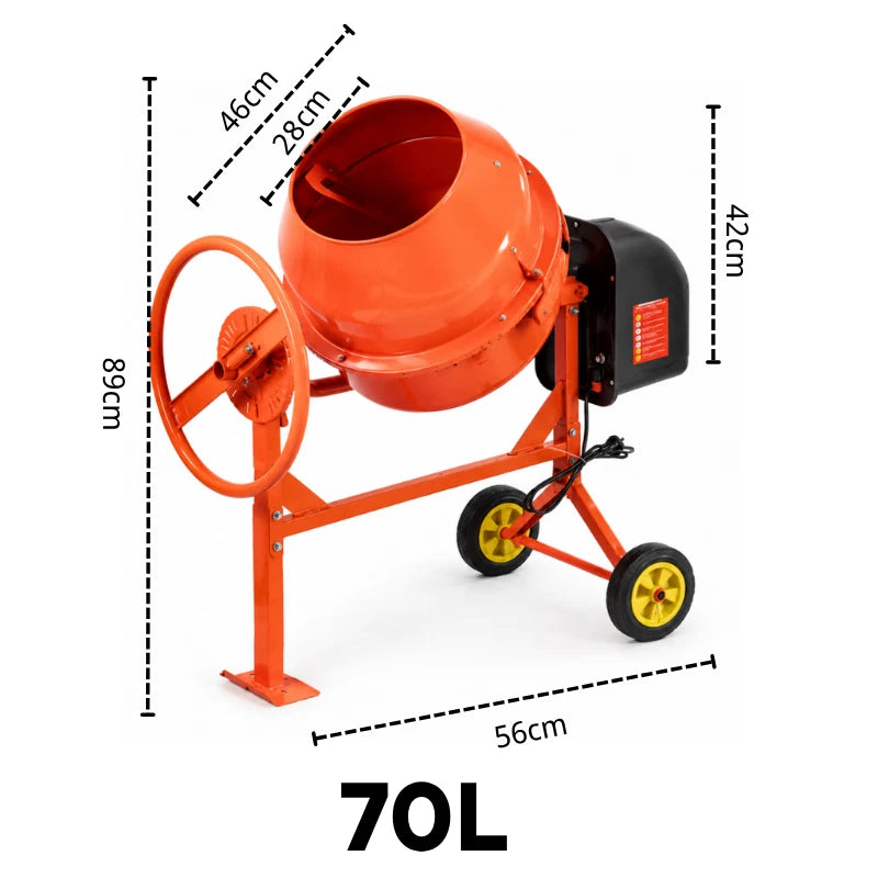 70/140L Portable Electric Concrete Cement Mixer Sand Gravel Mortar Construction