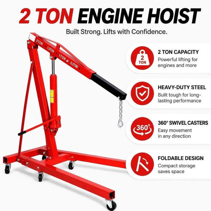 2 Tonne Hydraulic Engine Crane Folding Hoist Portable Garage Workshop Car Engine Lifter