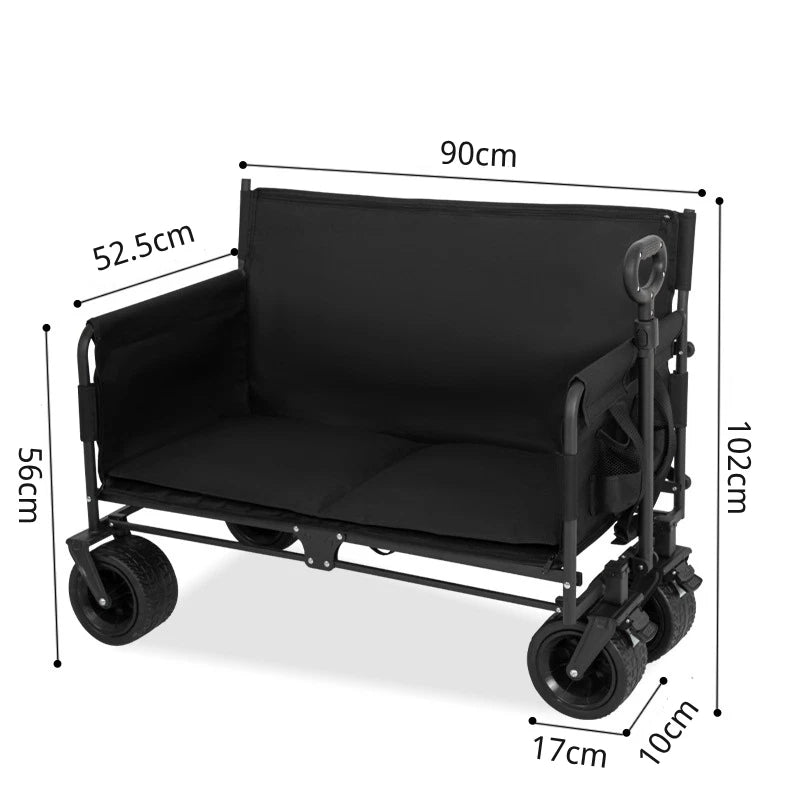 Foldable 2-in-1 Wagon Bench Seat Combo Adjustable Soft Cushions Outdoor Camping