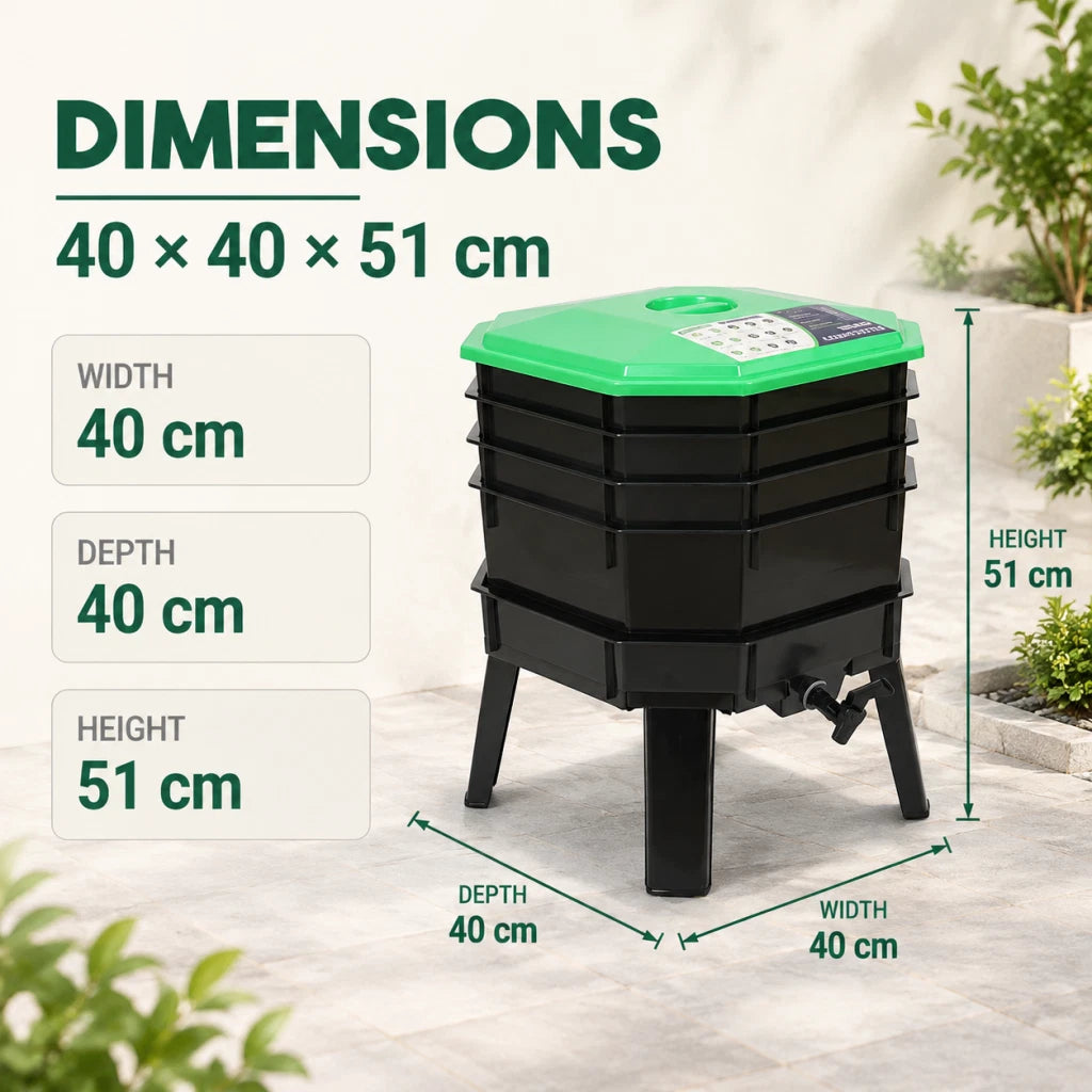 82L 4-Tray Worm Farm Compost Bin Stackable Ventilated Indoor Outdoor Home Garden