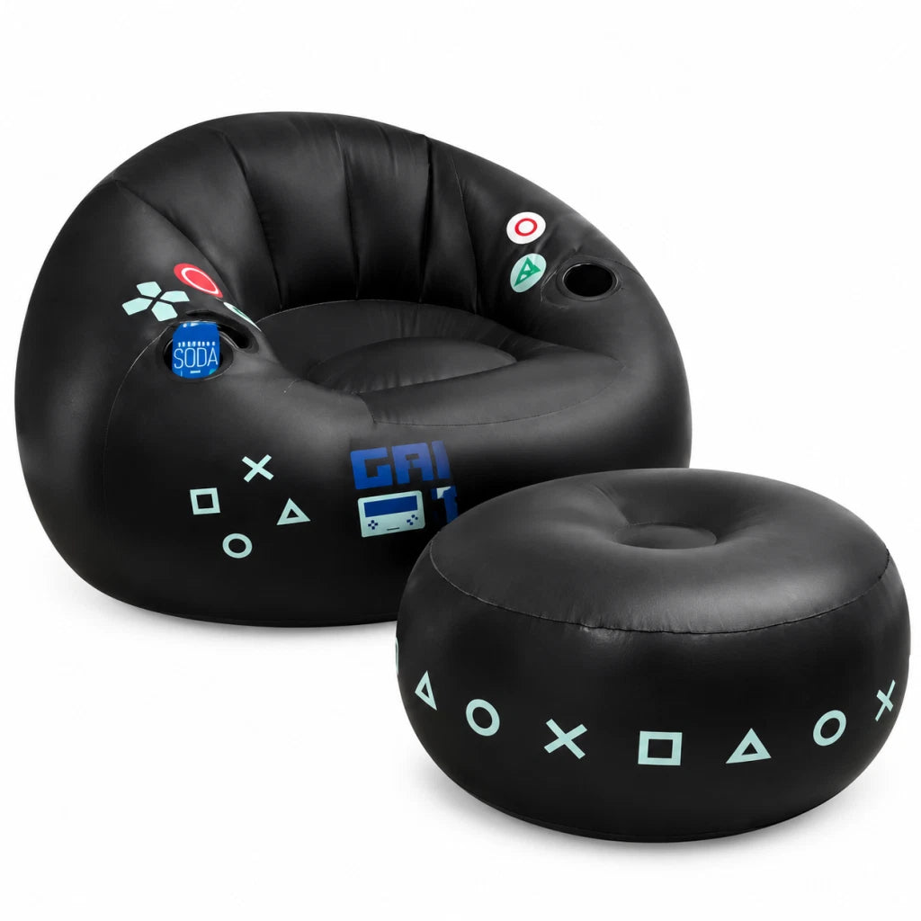Inflatable Gaming Chair Sofa Footstool Cup Holder Air Bean Bag Gamer Room Decor