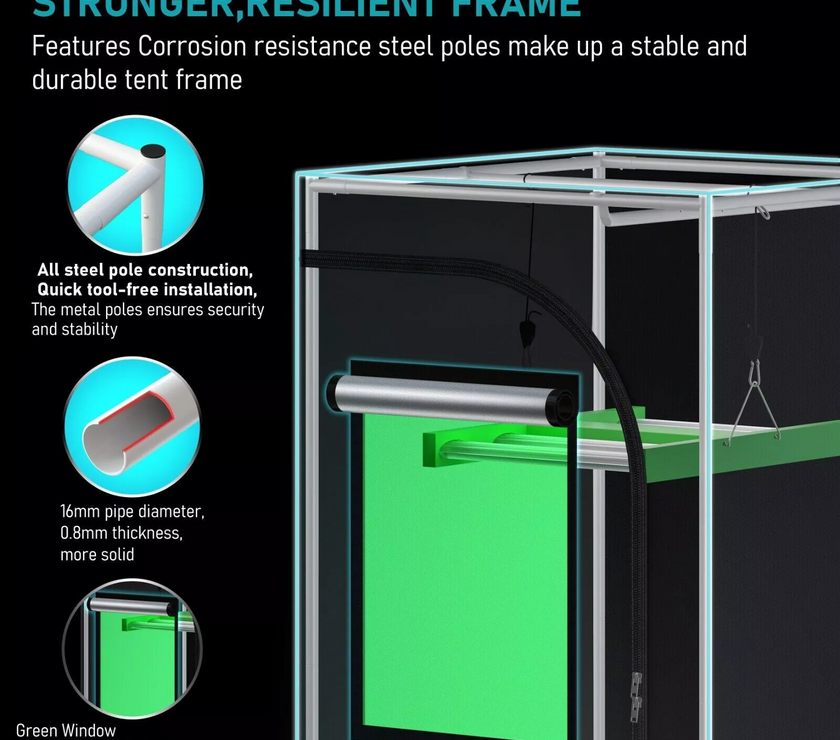 Grow Tent with Green Window for Flowering Veg Grow System 150x80x200CM