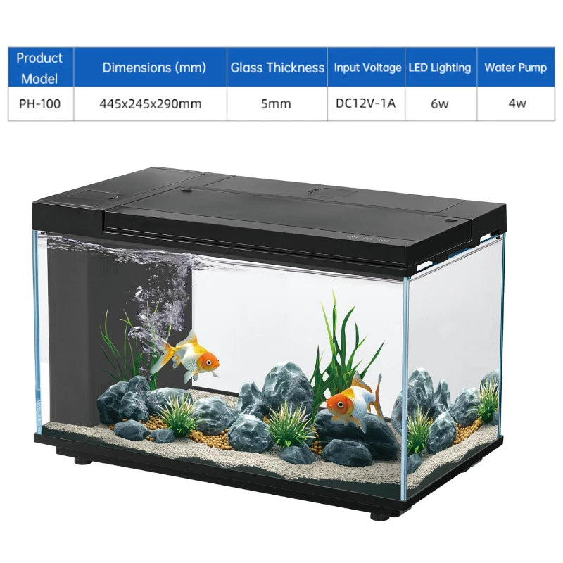 Aquarium Fish Tank LED Light Filter Pump Complete Set Ultra-Clear Glass 20L