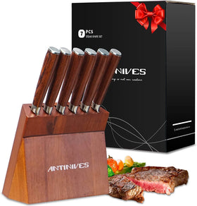 ANTINIVES Kitchen 6 Pcs Knife Set with Block Serrated Blade Knife Wooden Handle