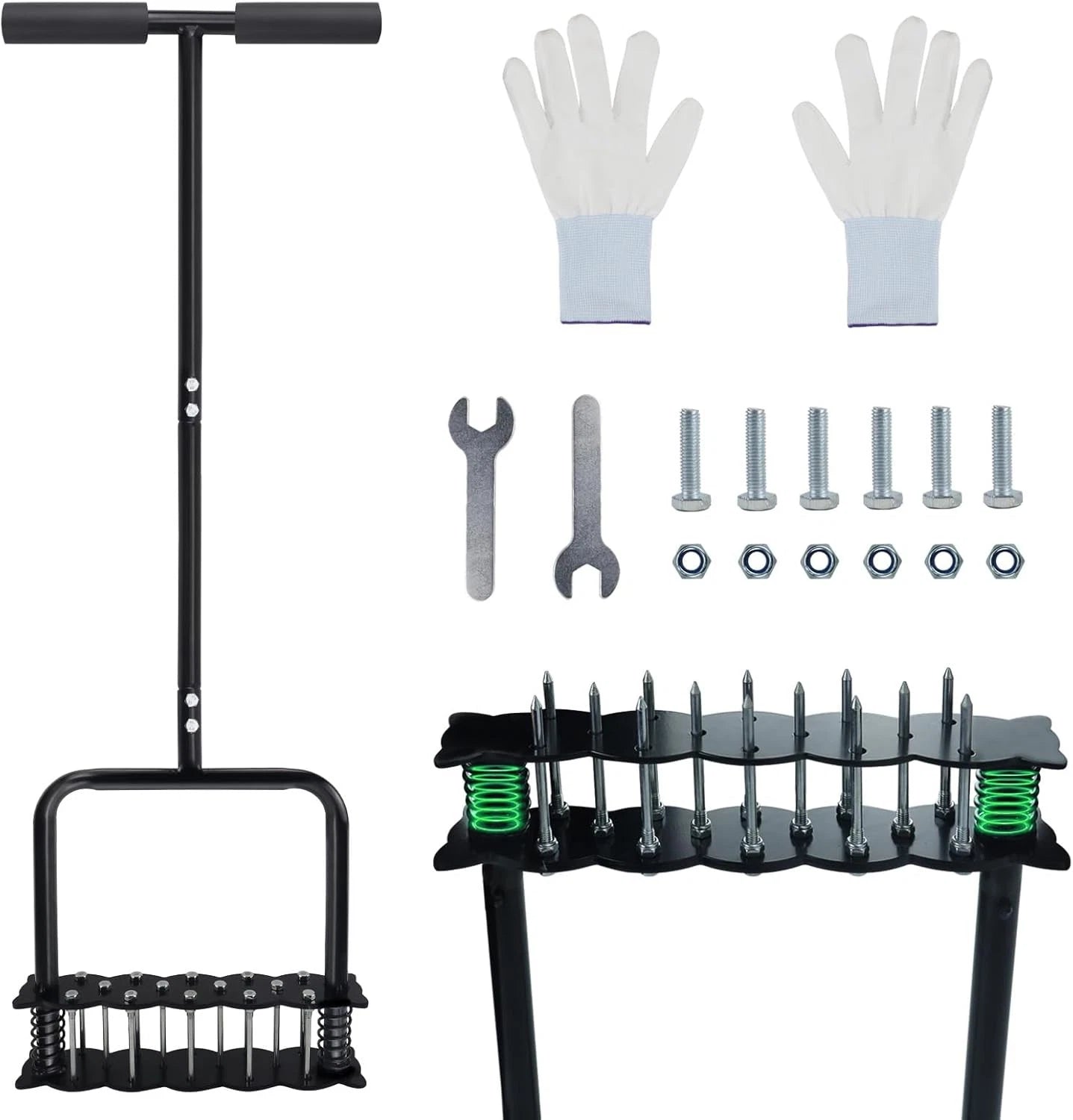 Heavy Duty Manual Iron Lawn Aerator Tool 14 Spikes Double Springs Garden Soil