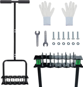 Heavy Duty Manual Iron Lawn Aerator Tool 14 Spikes Double Springs Garden Soil