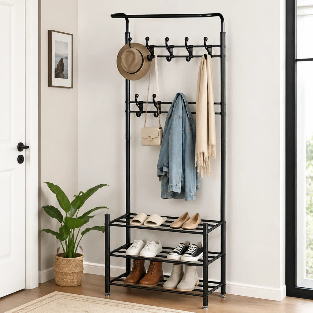 Clothes Rack Standing Airer Coat Stand Metal Hanger Rail Closet Hook Shelf 185cm