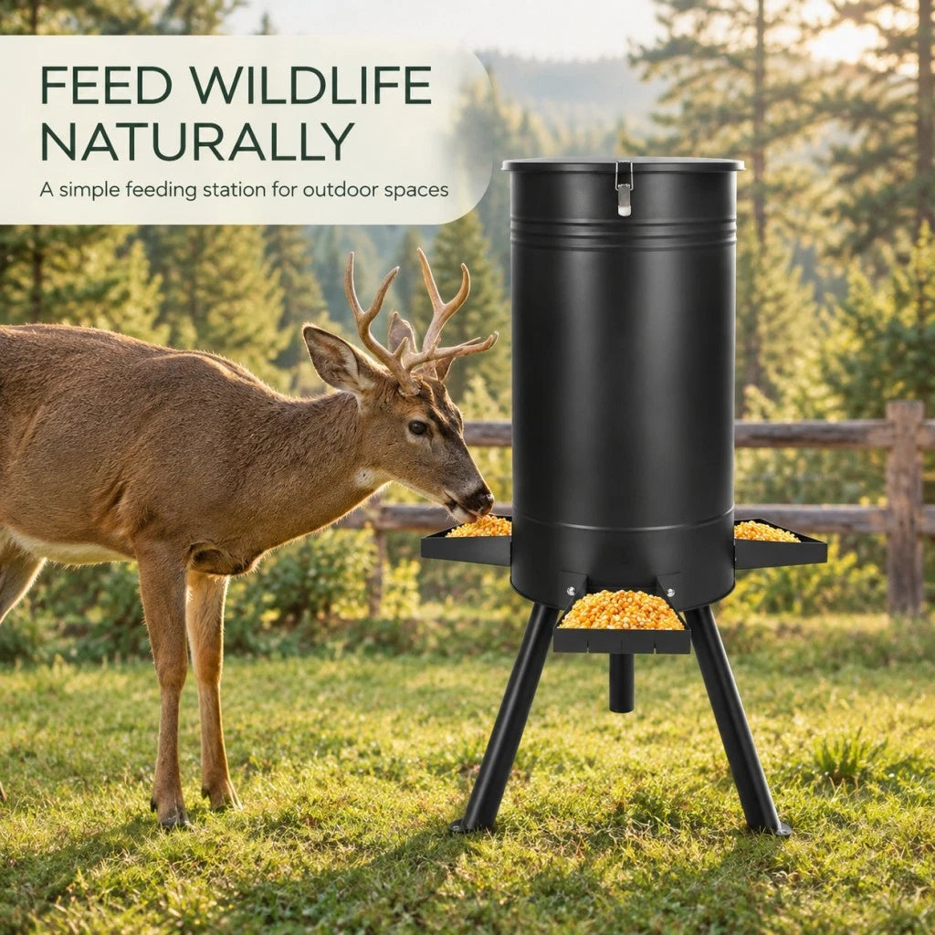 50-75 LB Deer Feeder Weatherproof Auto Dispenser with 3 Feeding Tray Wildlife
