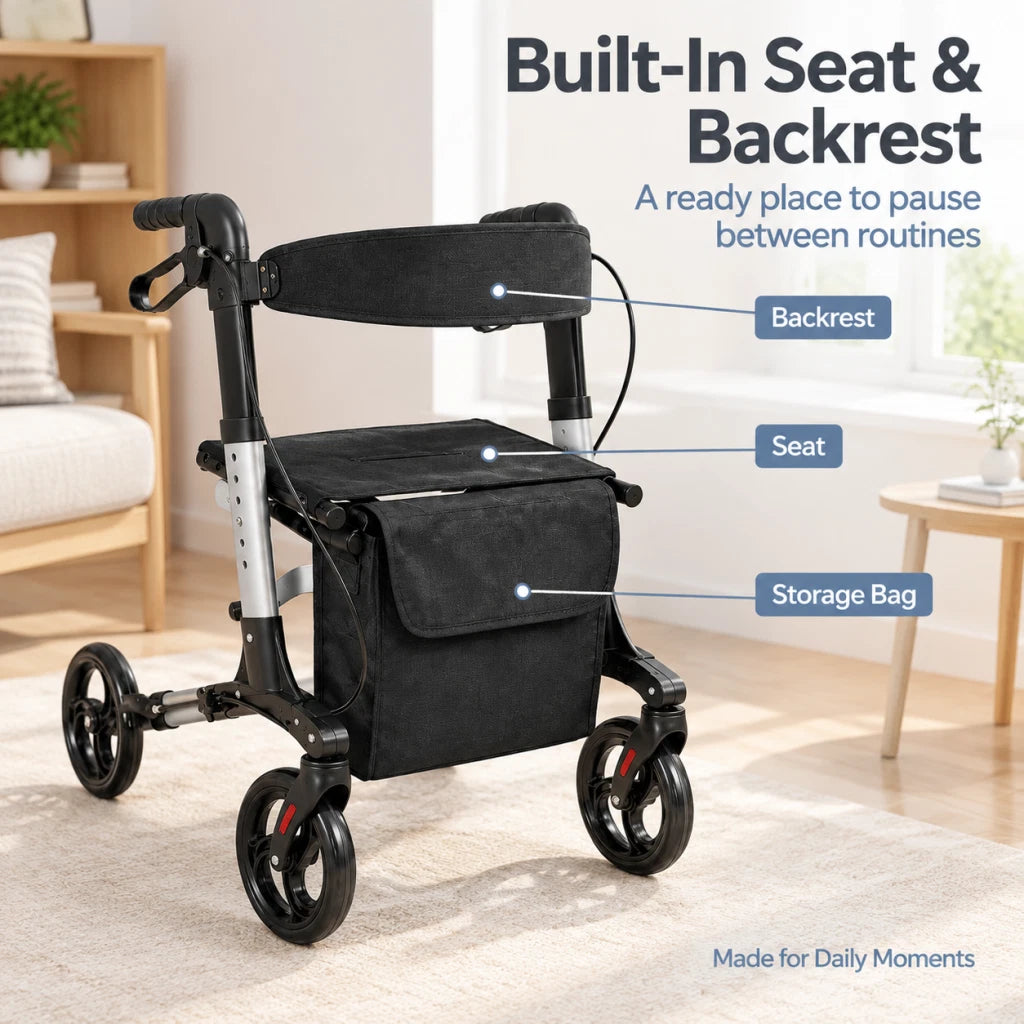 Aluminium Lightweight Rollator Walker with Seat Brakes 4 Wheel Foldable Walking