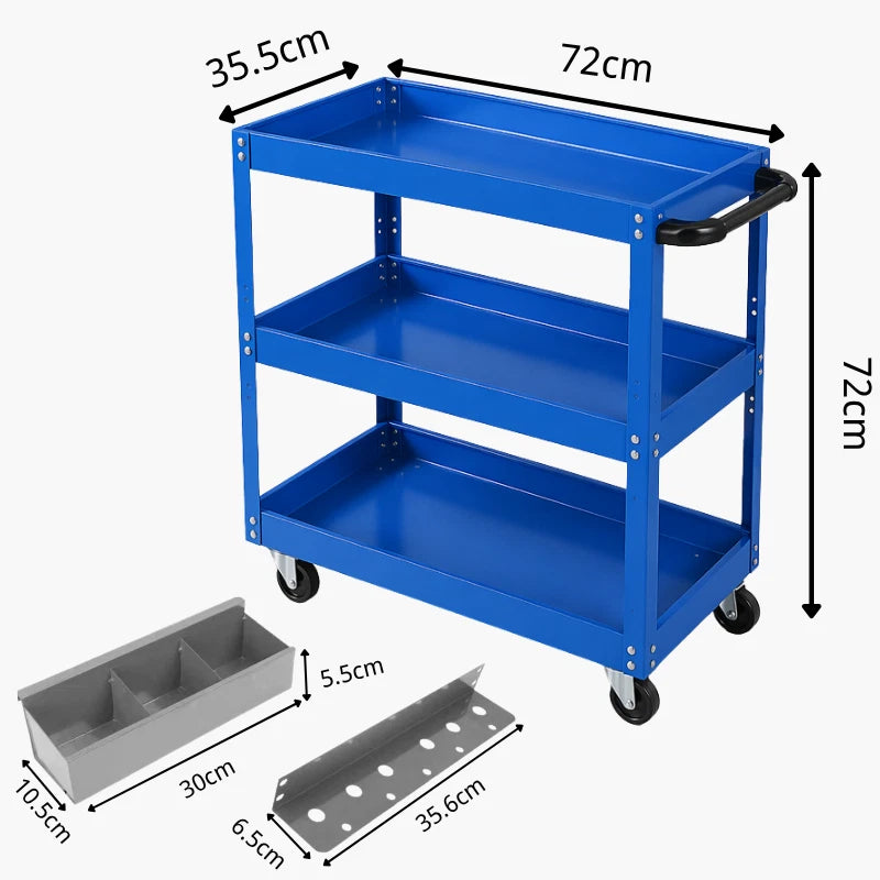 3-Tier Tool Cart Trolley Toolbox Workshop Garage Storage 150KG Organizer 360°