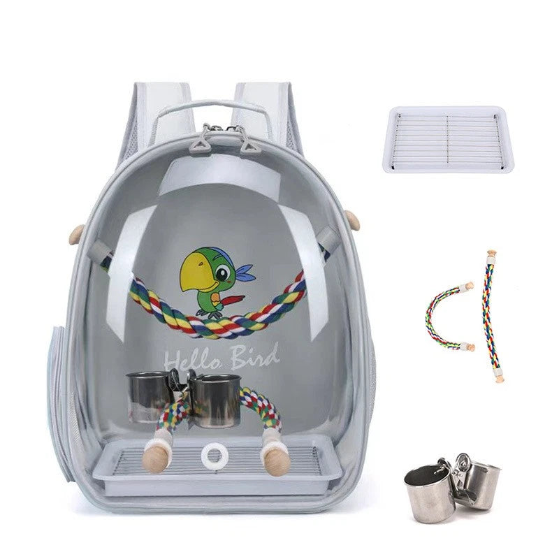 Portable Bird Carrier Cage Backpack Travel Parrot Bag Outdoor Clear Ventilated