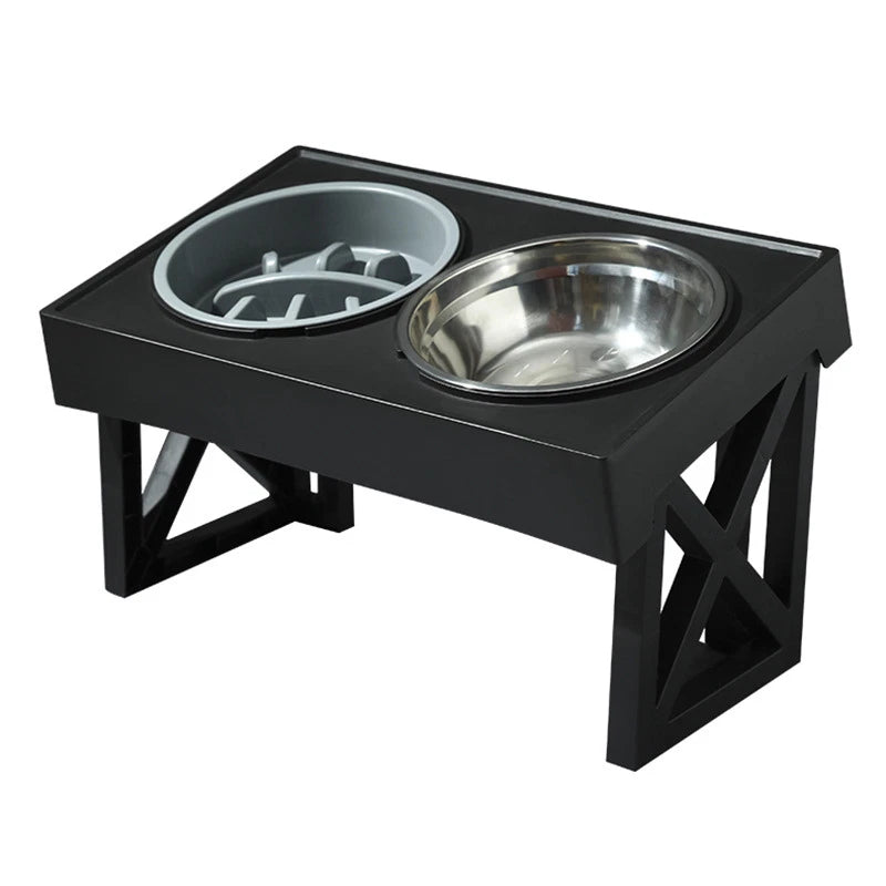 Elevated Pet Feeder Dog Cat Stand Stainless Steel Bowls Adjustable Height Base