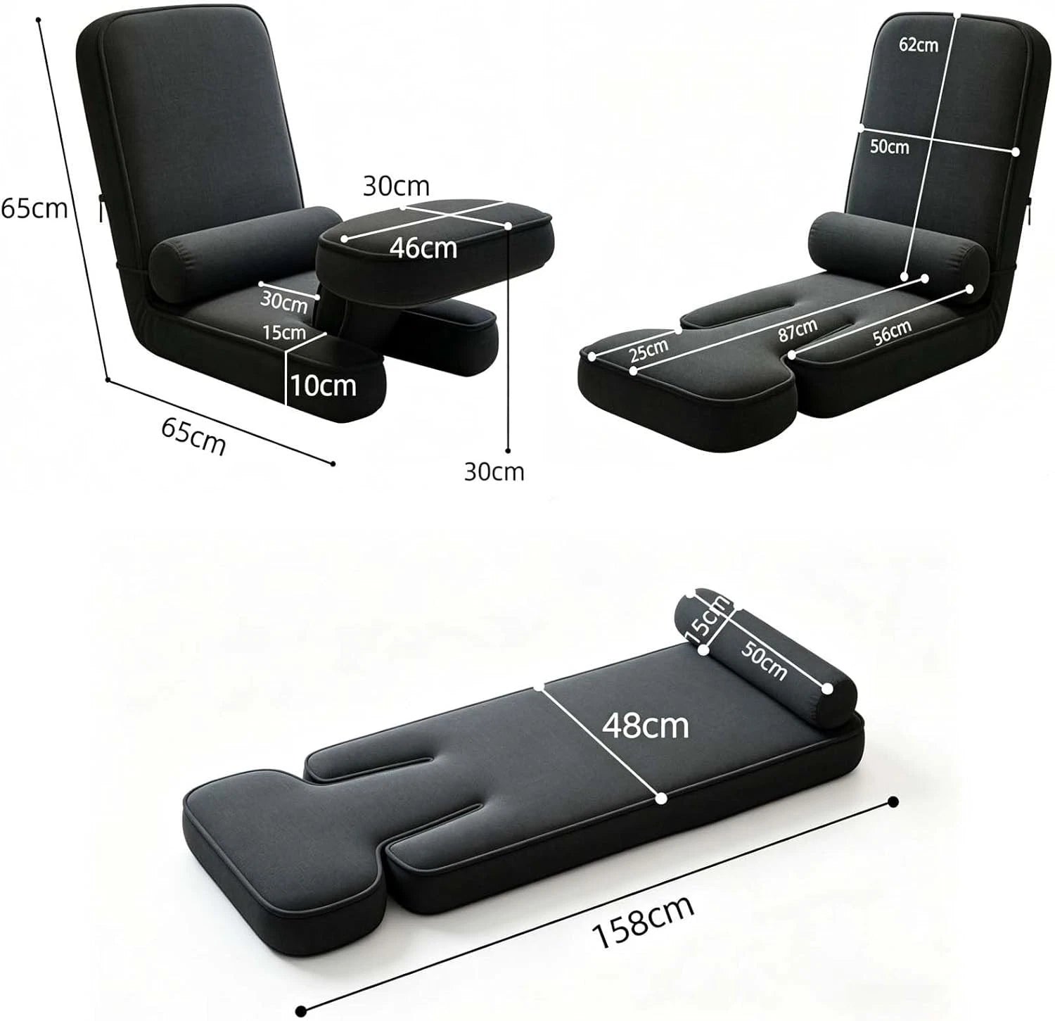 Adjustable Floor Gaming Sofa Single Lazy Tatami Chair with Laptop Stand Foldable