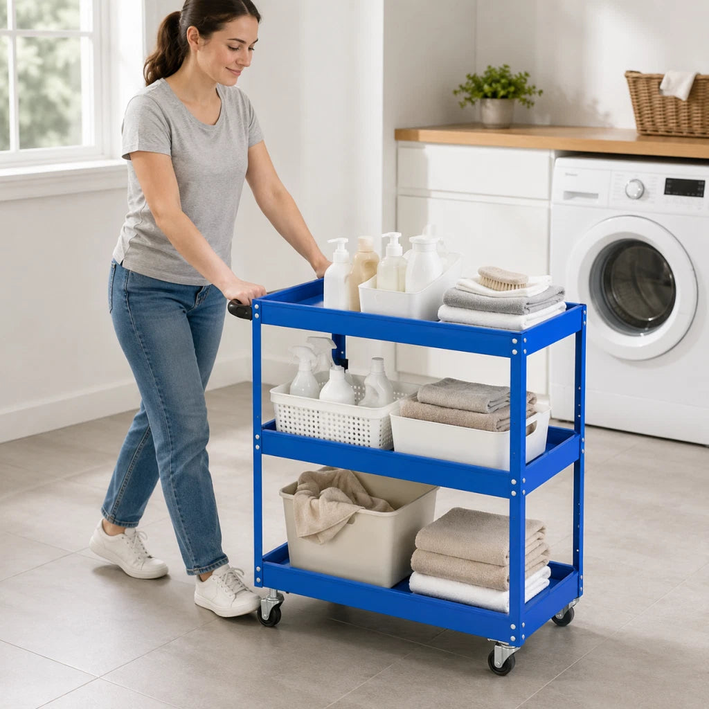 3-Tier Tool Cart Trolley Toolbox Workshop Garage Storage 150KG Organizer 360°