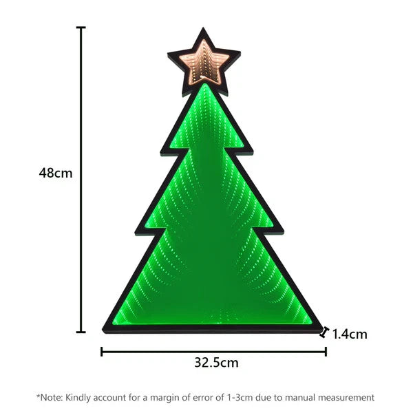 Infinity LED Mirror Light Christmas Tree 48cm Illuminated Display 3D Decoration