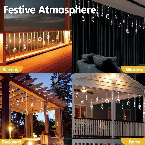 5M Christmas Lights Icicle String Light with Hanging Gift Box 160 LED Waterproof