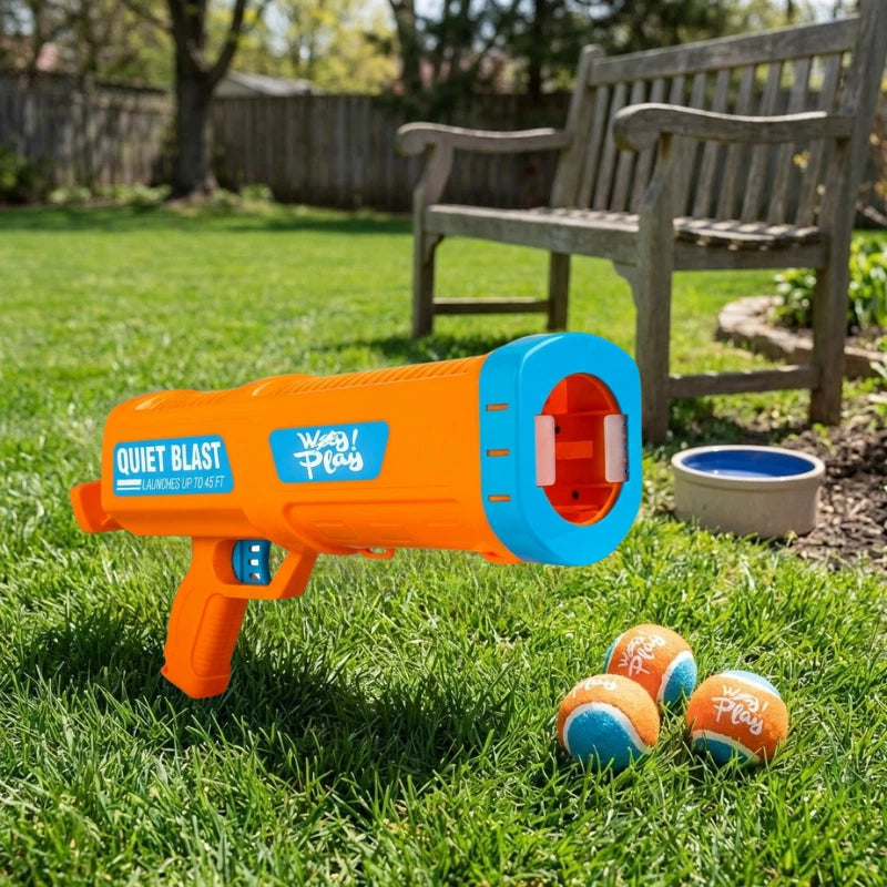 Dog Ball Launcher Blaster Shooter Gun Thrower Puppy Pet Toy Play Tennis Fetch AU